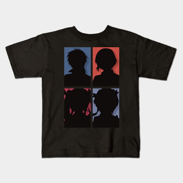 The Misfit of Demon King Academy or Maou Gakuin Anime Characters : Anos Voldigoad, Misha Necron, Sasha Necron, and Lay Glanzudlii in Silhouette Pop art Design Kids T-Shirt by Animangapoi